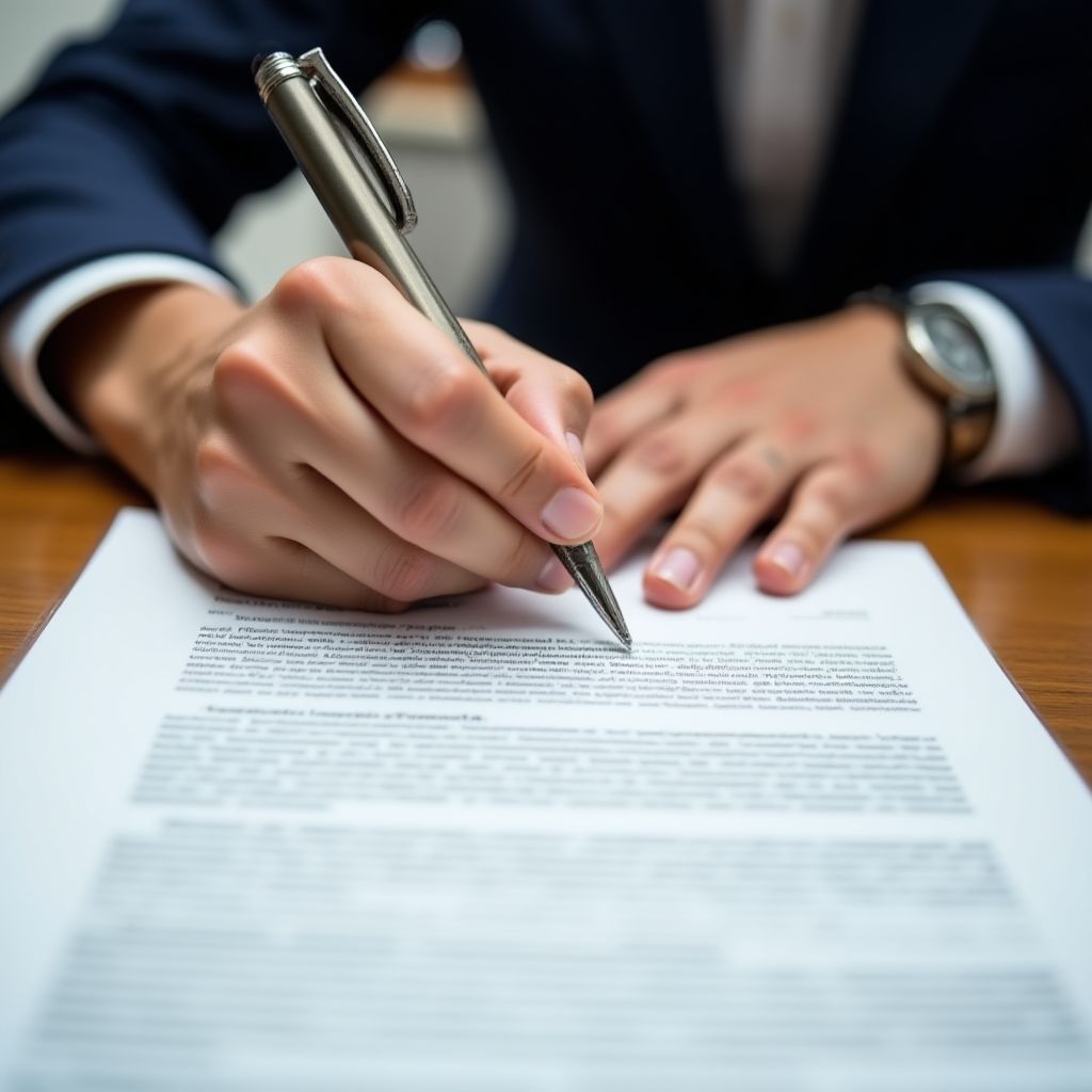 Una persona firmando documentos para la creación de una empresa
