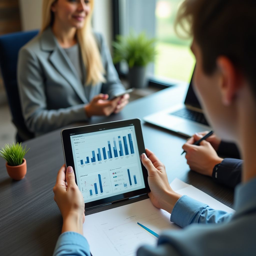 Personas analizando gráficos financieros en una tableta